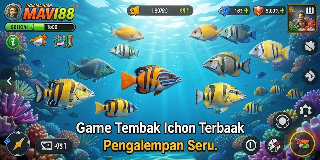 Tampilan gameplay seru saat menembak berbagai jenis ikan.