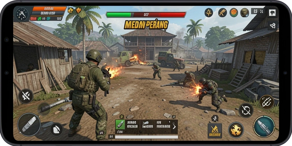 Screenshot gameplay API77 yang menunjukkan berbagai unit dan strategi bertempur.