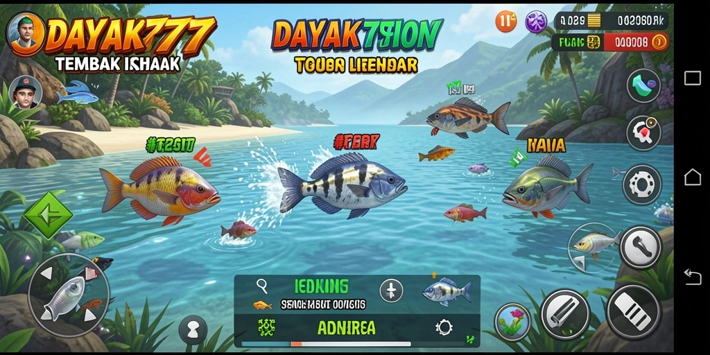 Tampilan gameplay seru dari DAYAK777 saat menangkap ikan.