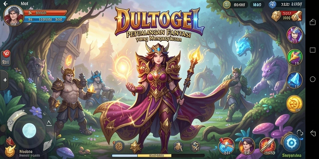 Gameplay DULTOGEL dengan karakter dan pertempuran fantastis.