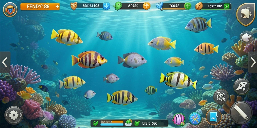 Screenshot gameplay FENDY188 yang menampilkan aksi menembak ikan.