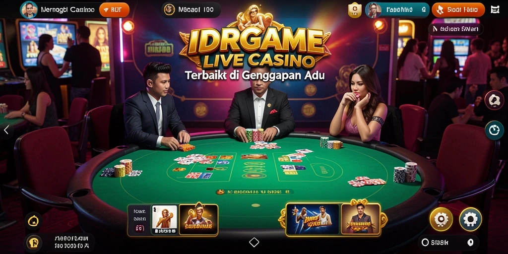 Screenshot gameplay IDRGAME yang menampilkan dealer langsung dan suasana casino.