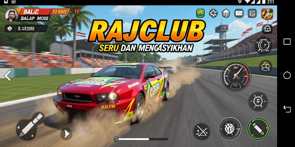 Tangkapan layar gameplay RAJACLUB menampilkan aksi balapan cepat dan mendebarkan.