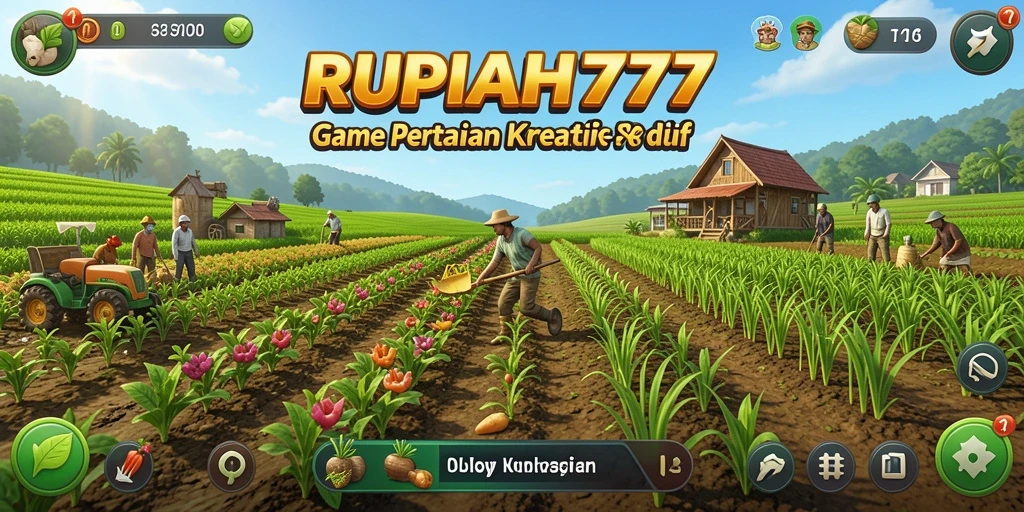 Screenshot gameplay RUPIAH777 menampilkan ladang yang subur dan aktivitas bertani.