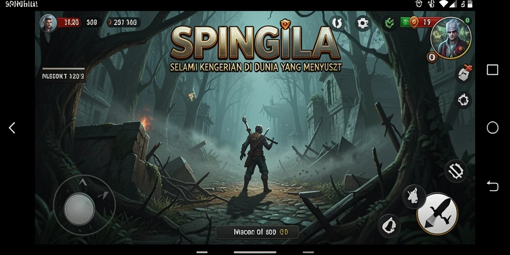 Tangkapan layar gameplay SPINGILA menampilkan suasana menegangkan di lingkungan yang misterius.